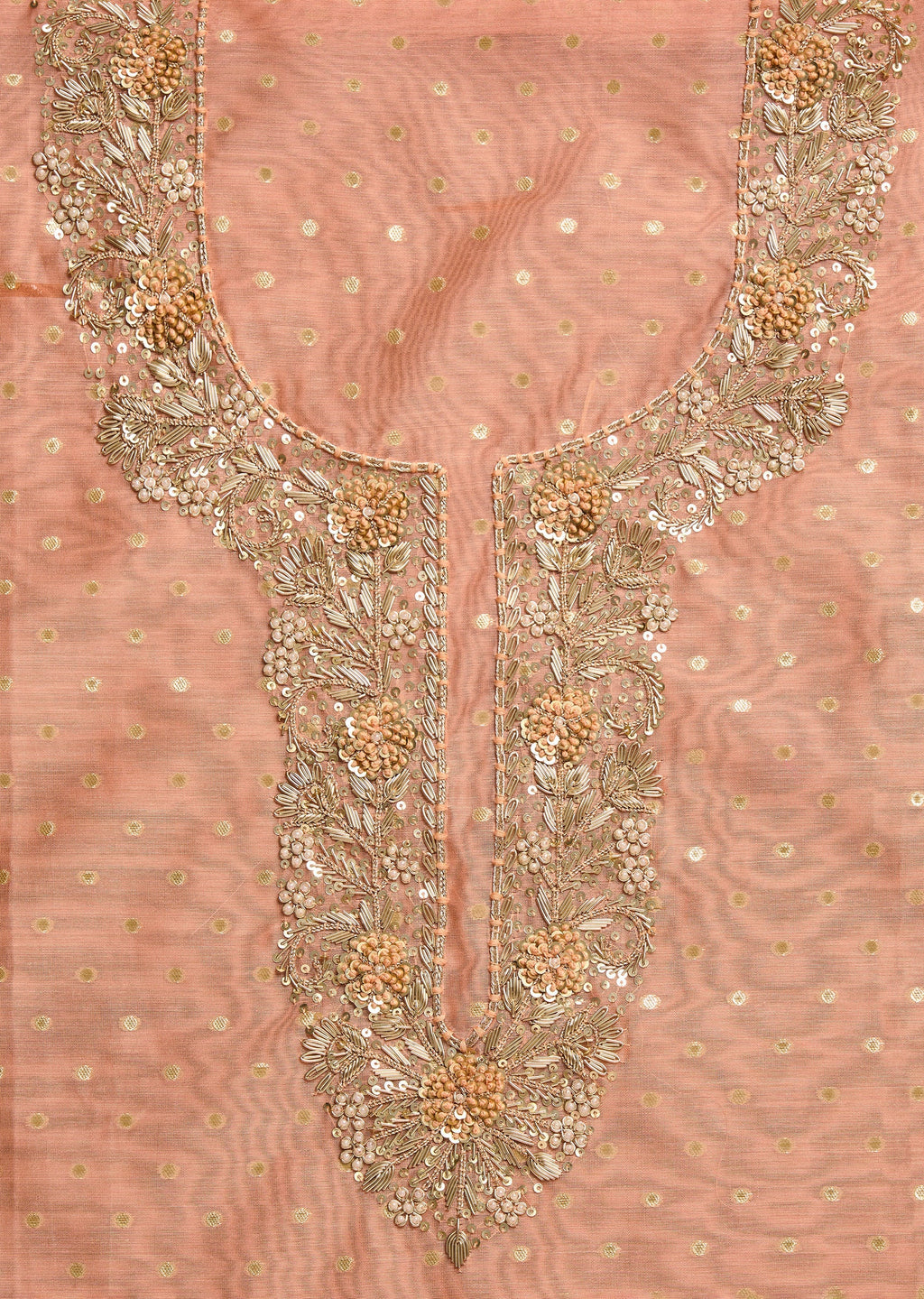 Elegant Peach Chanderi Suit Unstitched with Dupatta