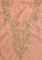 Elegant Peach Chanderi Suit Unstitched with Dupatta