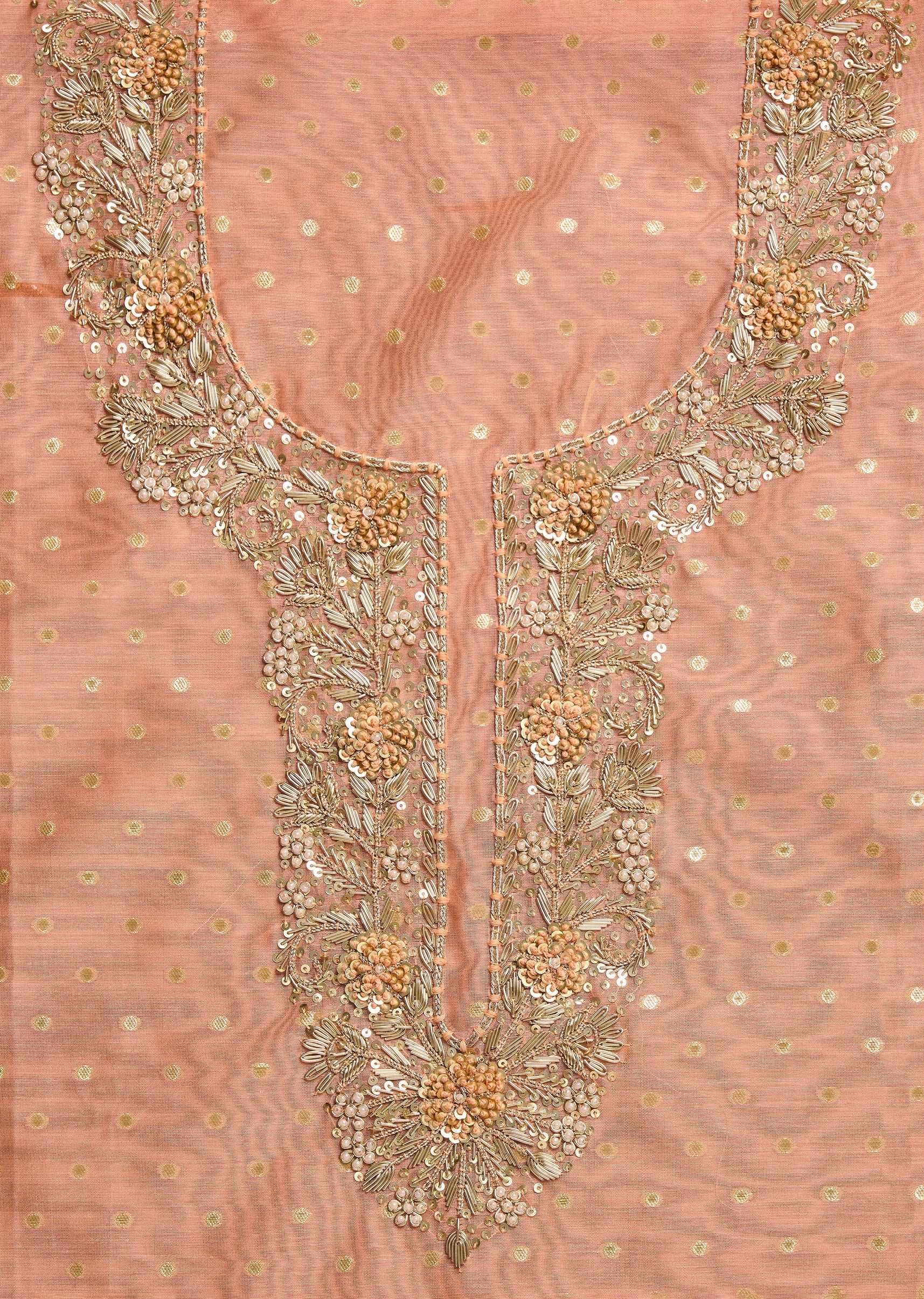 Elegant Peach Chanderi Suit Unstitched with Dupatta