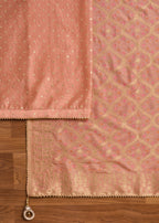 Elegant Peach Chanderi Suit Unstitched with Dupatta