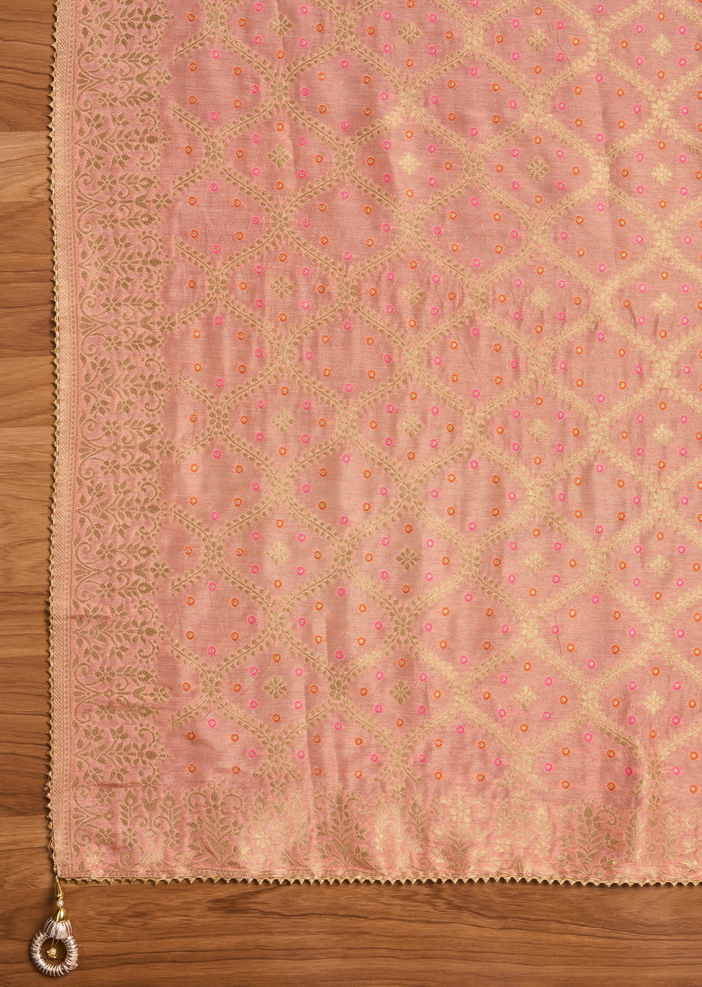 Elegant Peach Chanderi Suit Unstitched with Dupatta