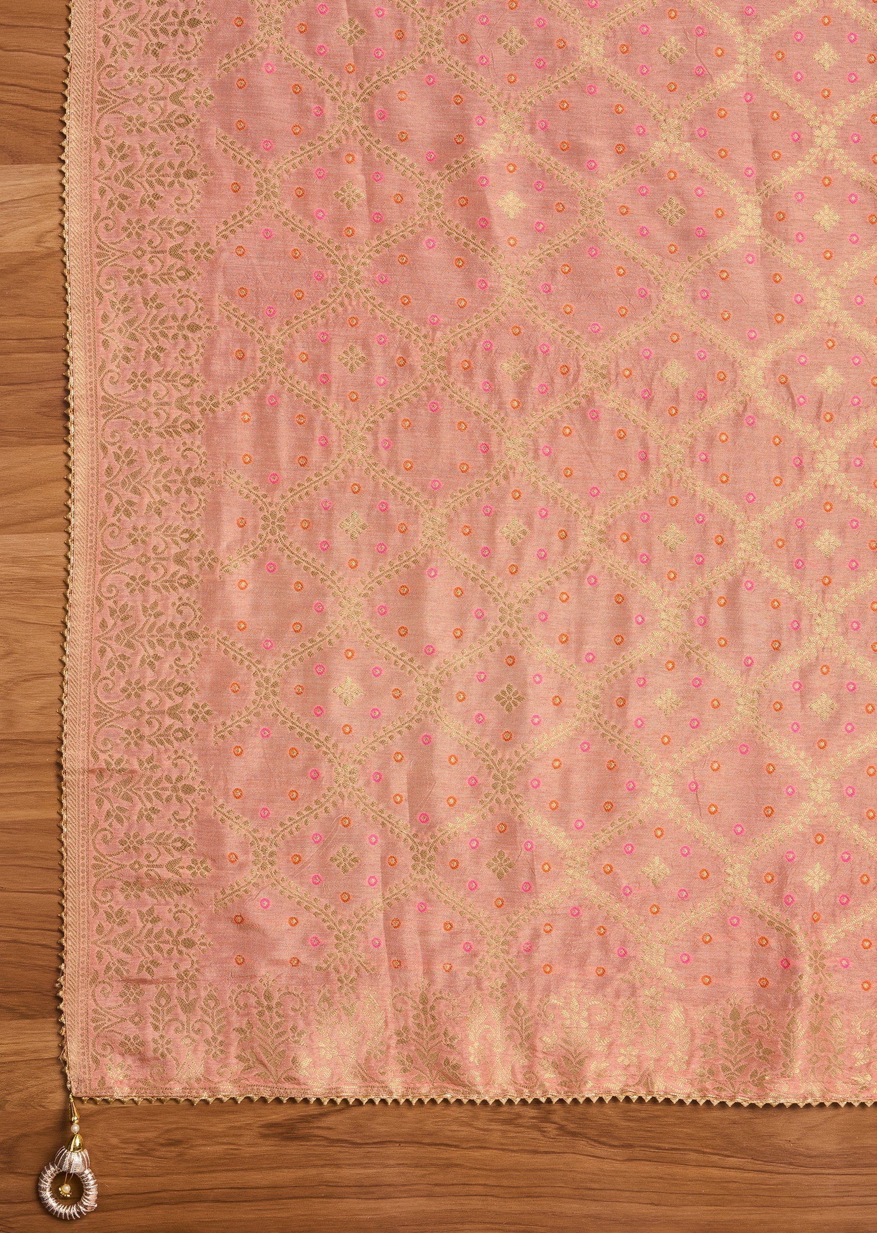Elegant Peach Chanderi Suit Unstitched with Dupatta