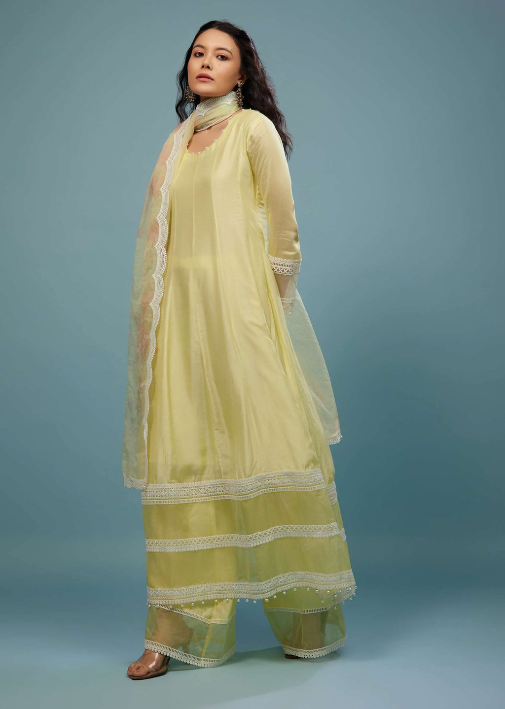 Daffodils Yellow Palazzo Suit In Viscose Silk