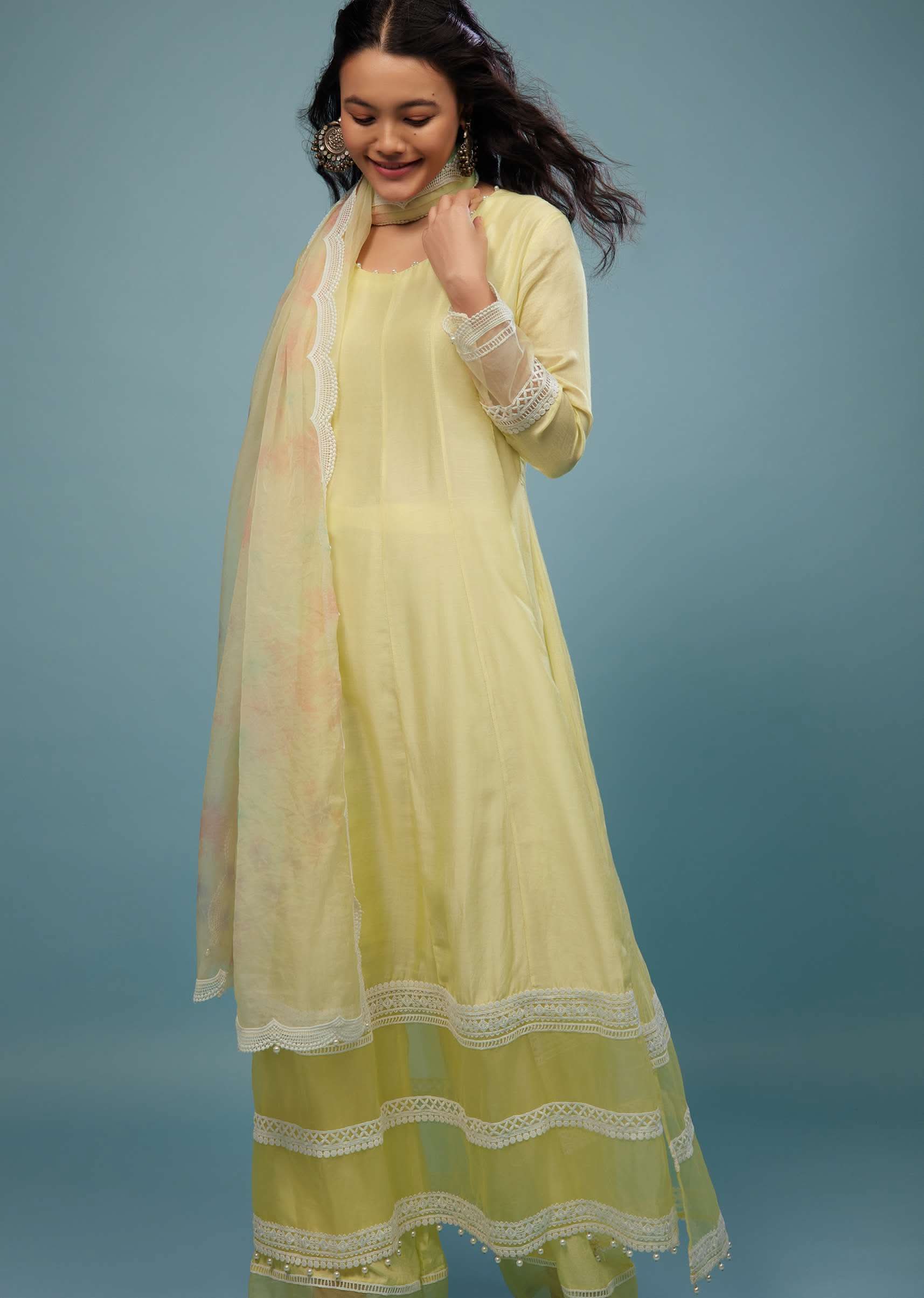 Daffodils Yellow Palazzo Suit In Viscose Silk