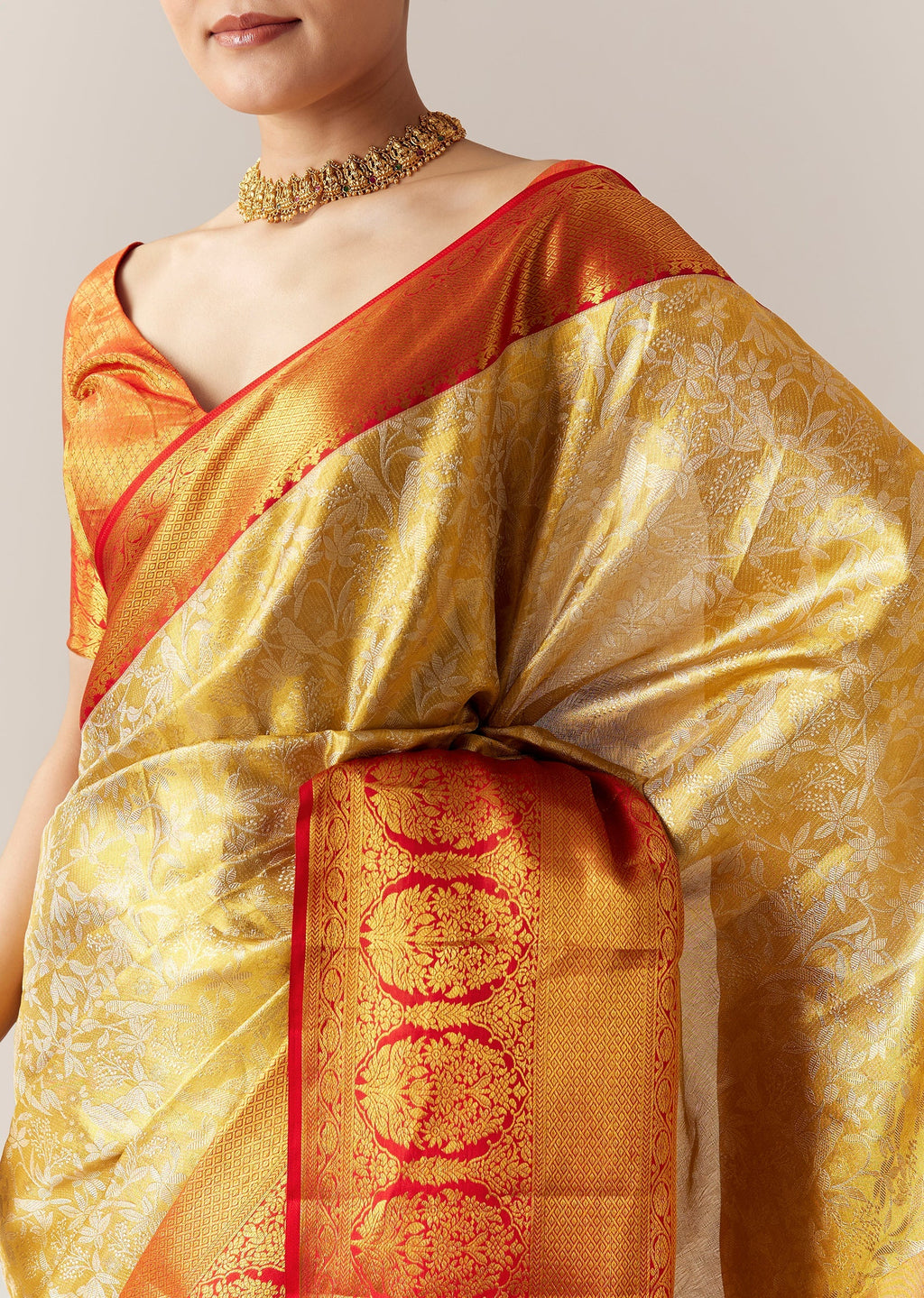 Gold Silk Kanjivaram Saree with Unstitched Blouse