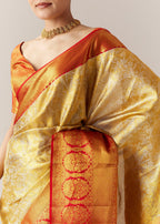 Gold Silk Kanjivaram Saree with Unstitched Blouse