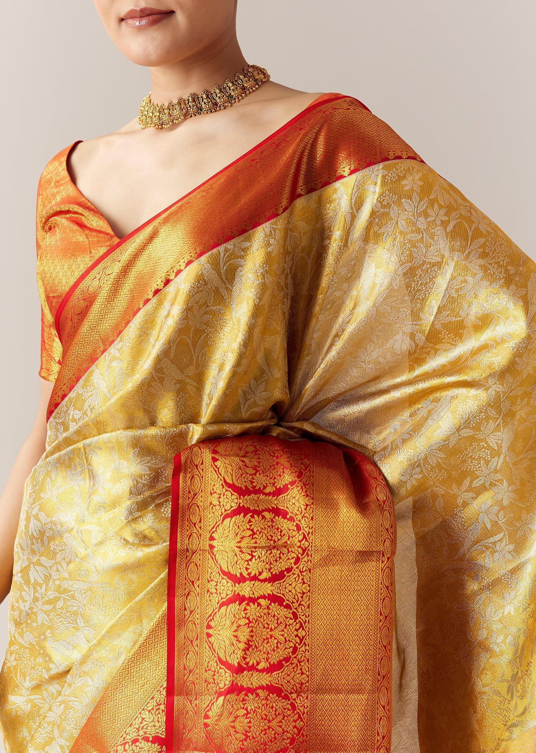 Gold Silk Kanjivaram Saree with Unstitched Blouse