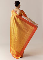 Gold Silk Kanjivaram Saree with Unstitched Blouse