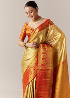 Gold Silk Kanjivaram Saree with Unstitched Blouse