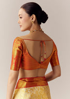 Gold Silk Kanjivaram Saree with Unstitched Blouse