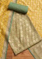 Green Brocade Banarasi Unstitched Suit With Dupatta