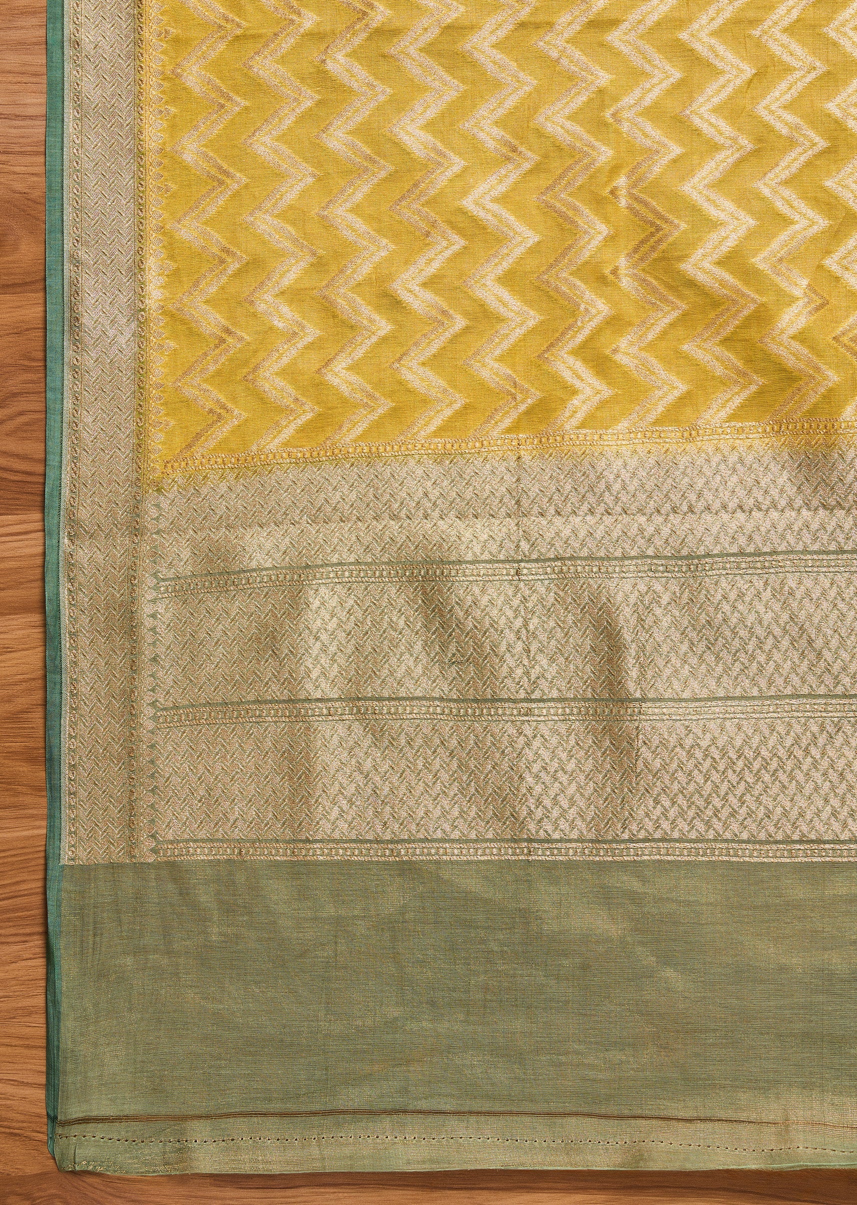 Green Brocade Banarasi Unstitched Suit With Dupatta