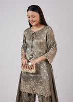Green Brocade Kurta Set With Bead Work