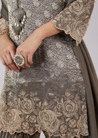 Green Brocade Kurta Set With Bead Work