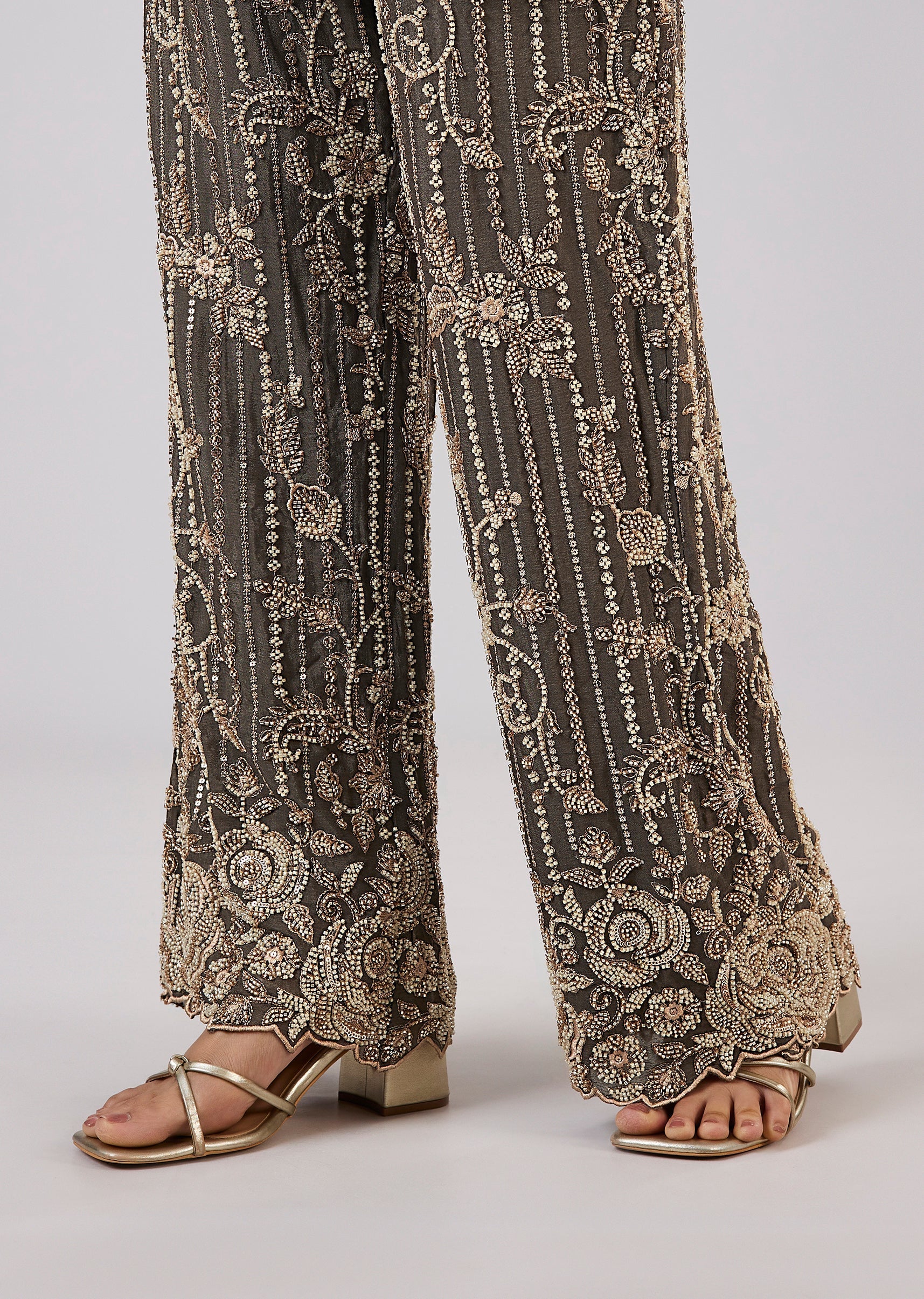 Green Brocade Kurta Set With Bead Work