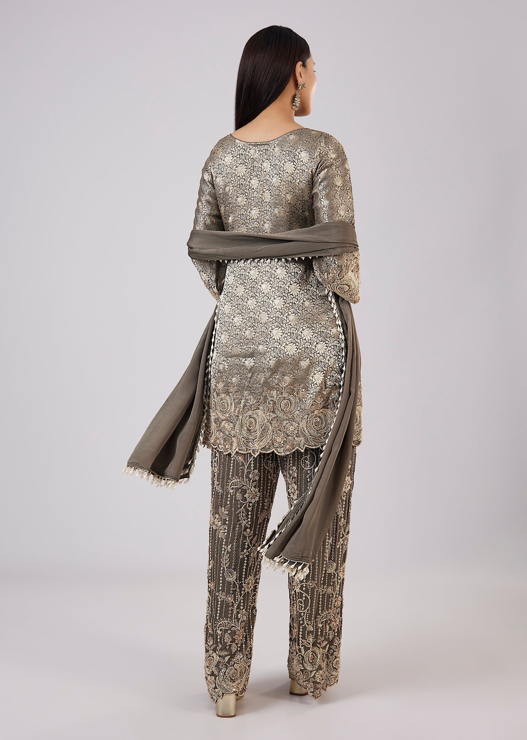 Green Brocade Kurta Set With Bead Work