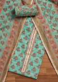 Green Cotton Printed Unstitched Suit With Dupatta and Bottom Fabric