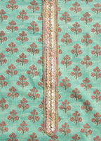 Green Cotton Printed Unstitched Suit With Dupatta and Bottom Fabric