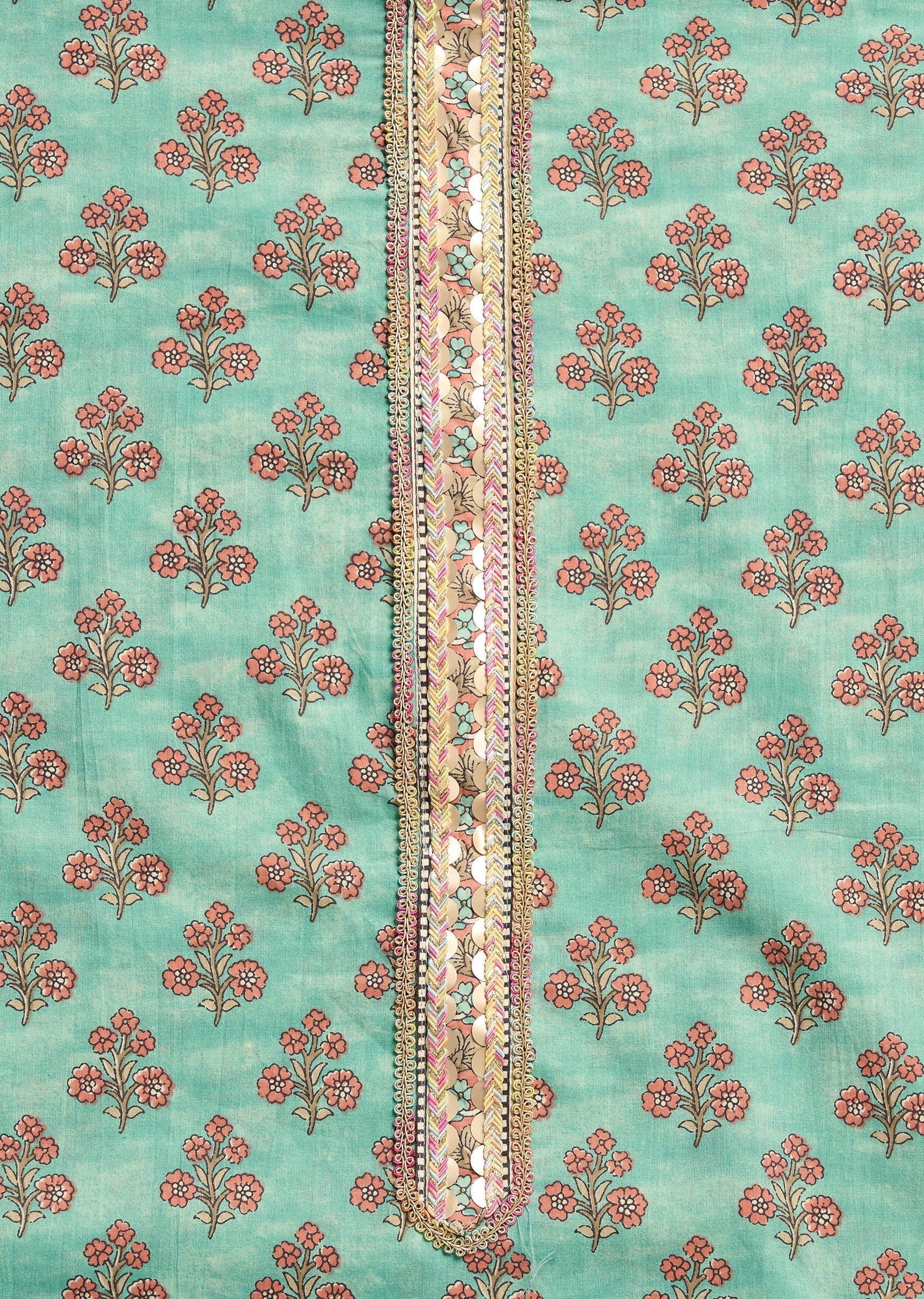 Green Cotton Printed Unstitched Suit With Dupatta and Bottom Fabric