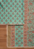 Green Cotton Printed Unstitched Suit With Dupatta and Bottom Fabric