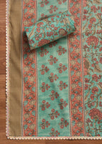 Green Cotton Printed Unstitched Suit With Dupatta and Bottom Fabric