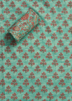 Green Cotton Printed Unstitched Suit With Dupatta and Bottom Fabric