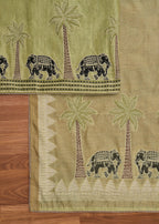 Green Cotton Printed Unstitched Suit With Dupatta