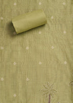 Green Cotton Printed Unstitched Suit With Dupatta