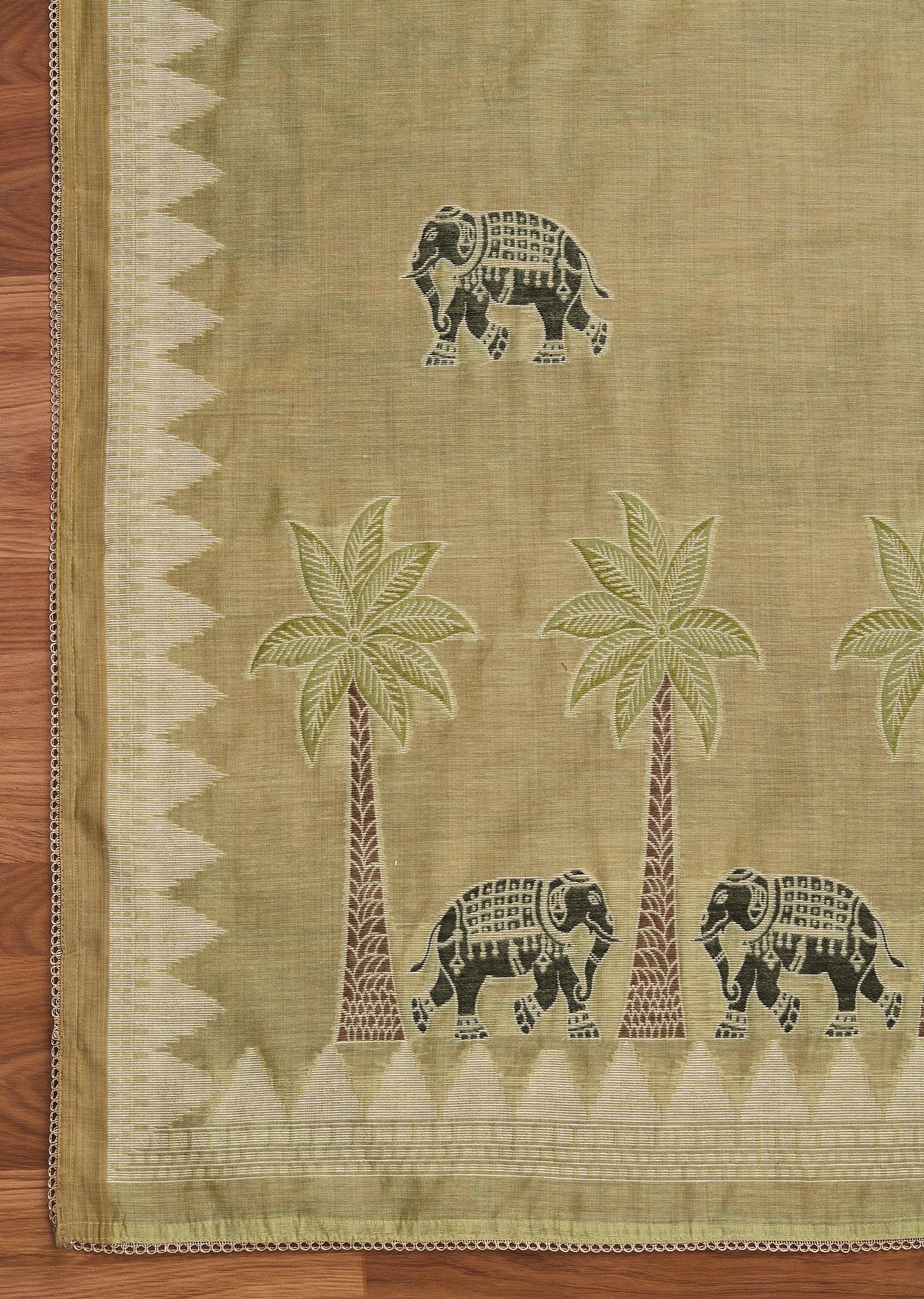 Green Cotton Printed Unstitched Suit With Dupatta
