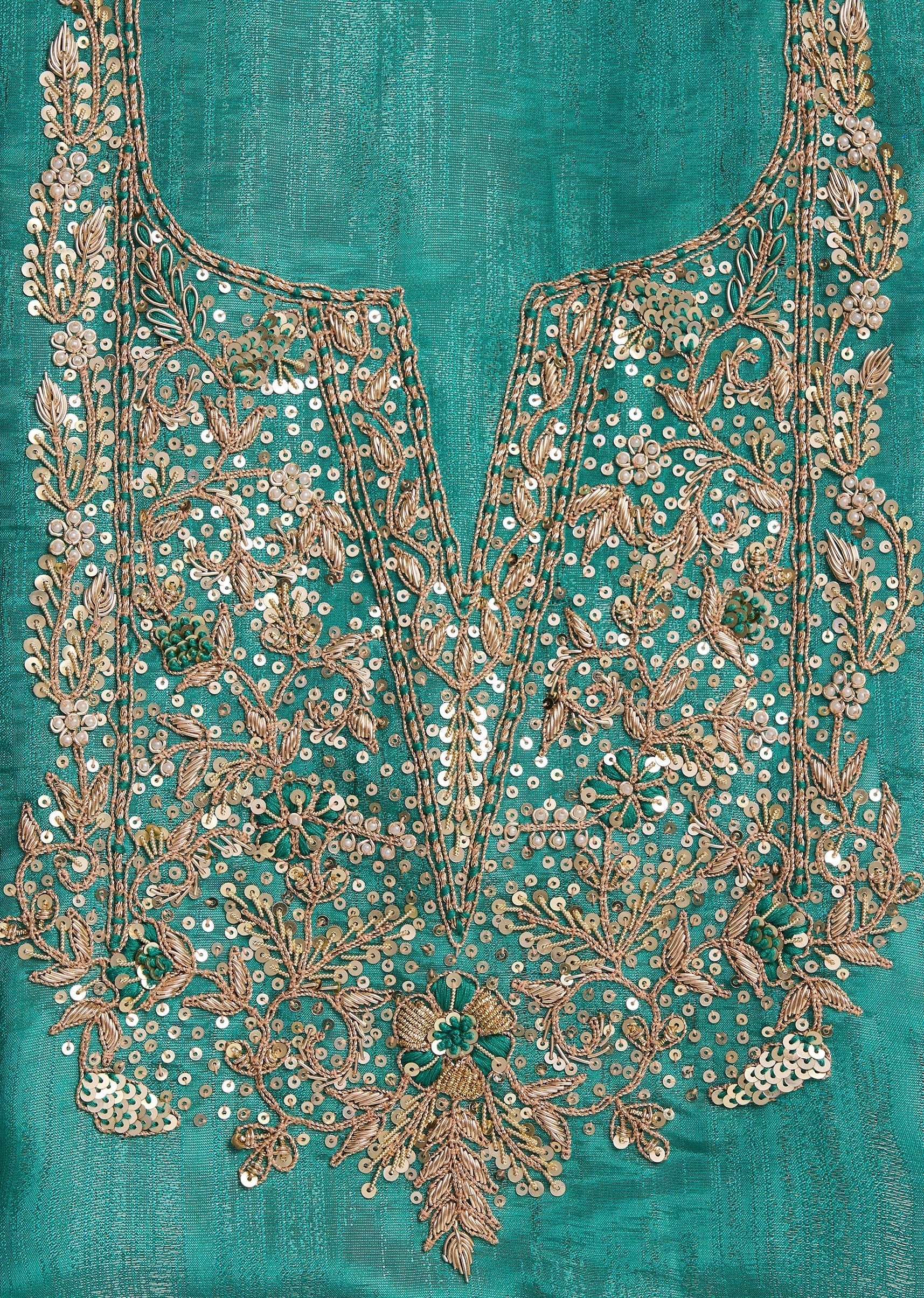 Green Crepe Unstitched Suit With Dupatta