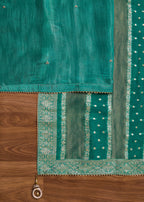 Green Crepe Unstitched Suit With Dupatta