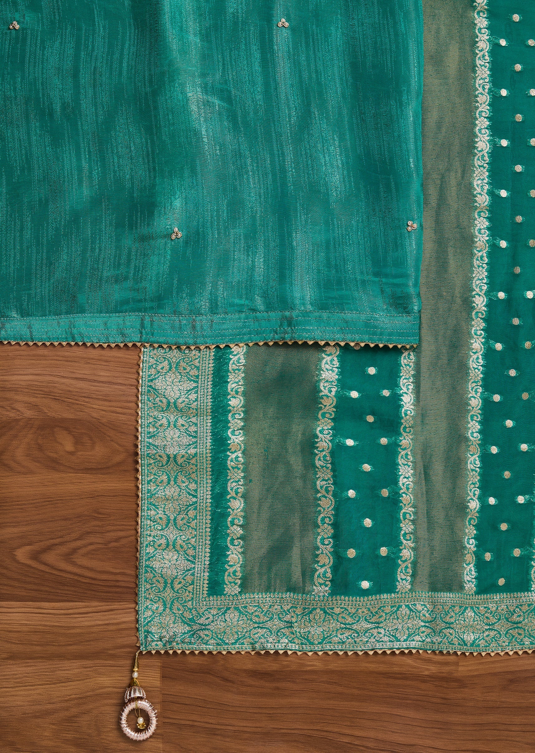 Green Crepe Unstitched Suit With Dupatta
