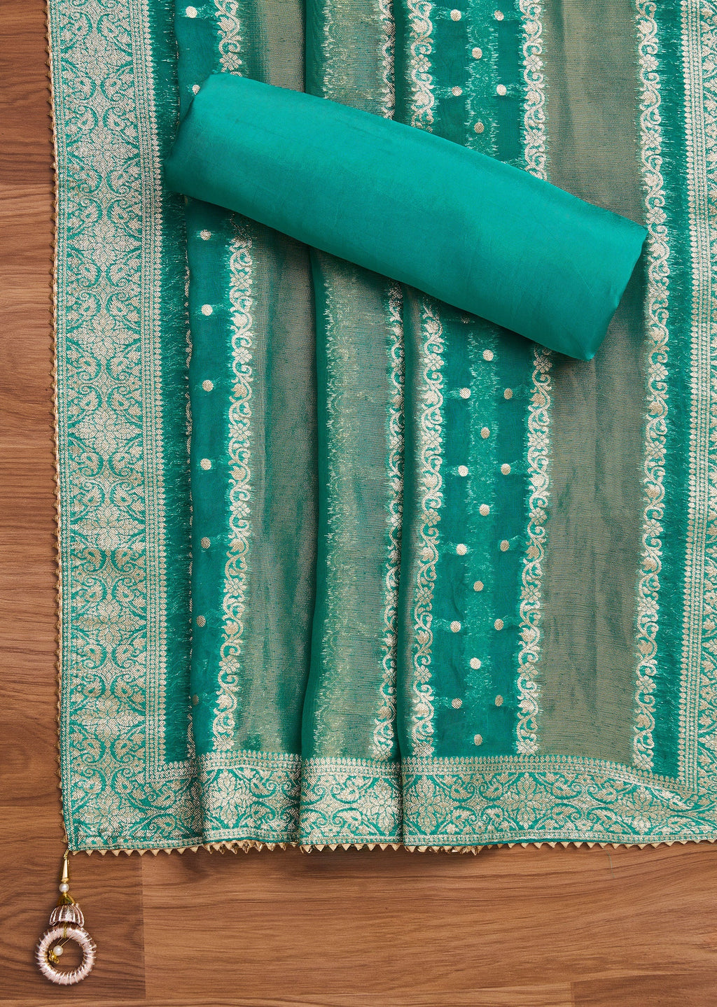 Green Crepe Unstitched Suit With Dupatta