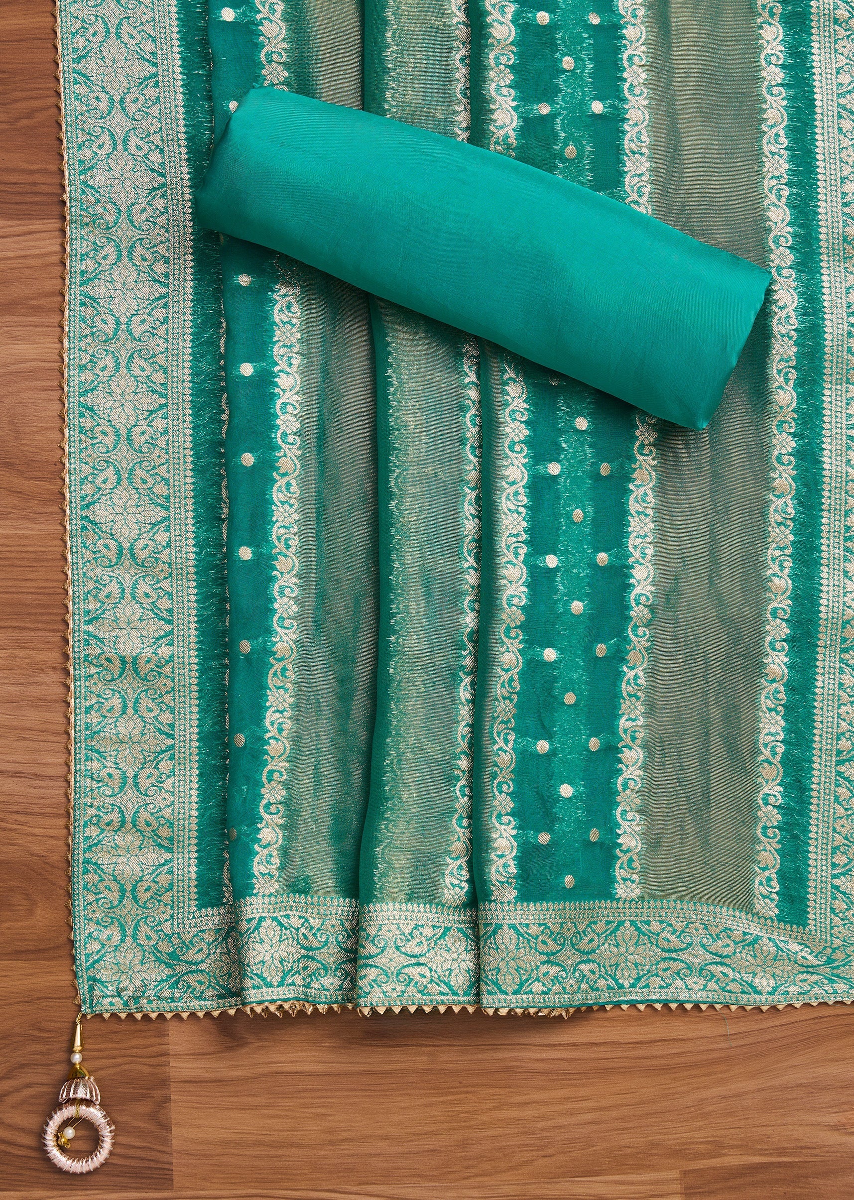 Green Crepe Unstitched Suit With Dupatta