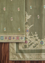 Green Linen Chanderi Unstitched Suit
