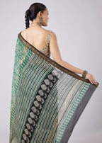 Green Motif Printed Saree with Unstitched Blouse