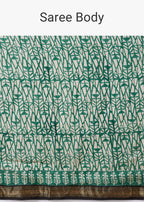 Green Motif Printed Saree with Unstitched Blouse