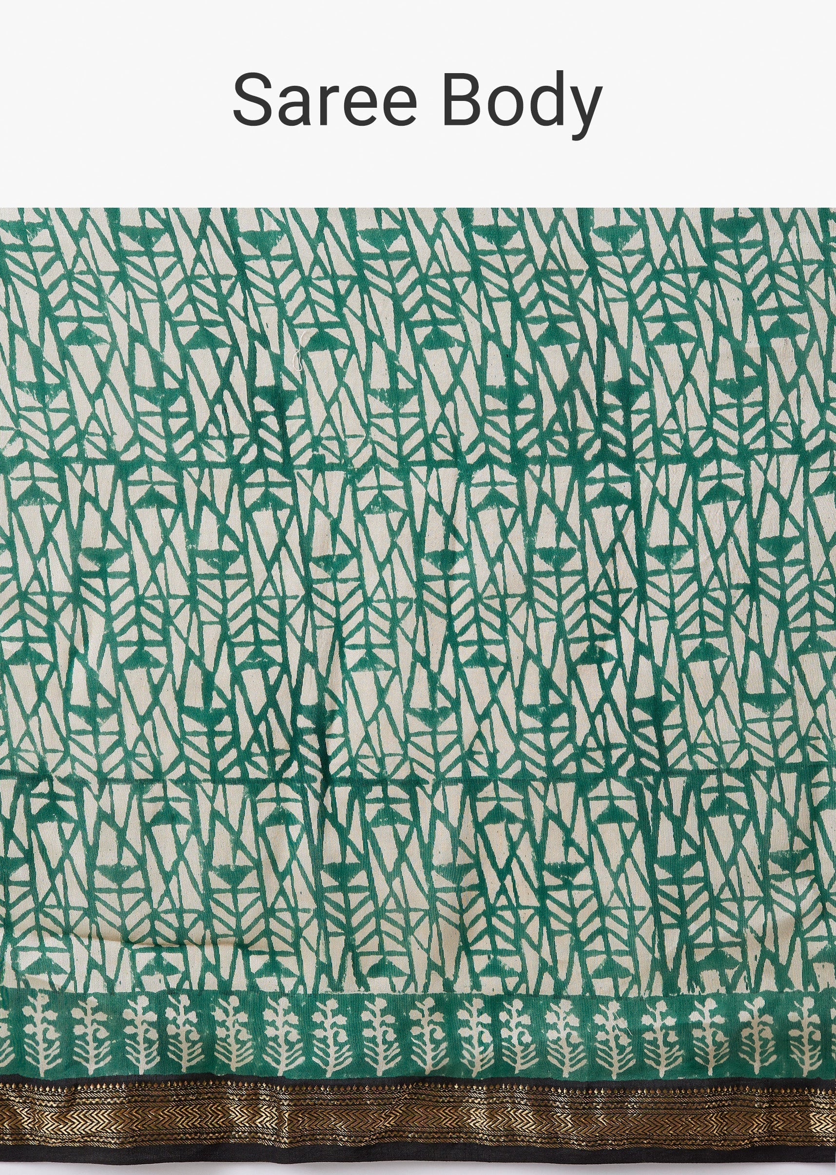 Green Motif Printed Saree with Unstitched Blouse