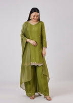Green Silk Palazzo Set With Zari And Sequins Work