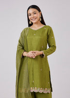 Green Silk Palazzo Set With Zari And Sequins Work