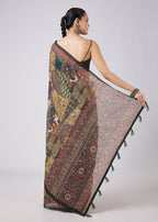 Green Tassel Block Printed Saree with Unstitched Blouse