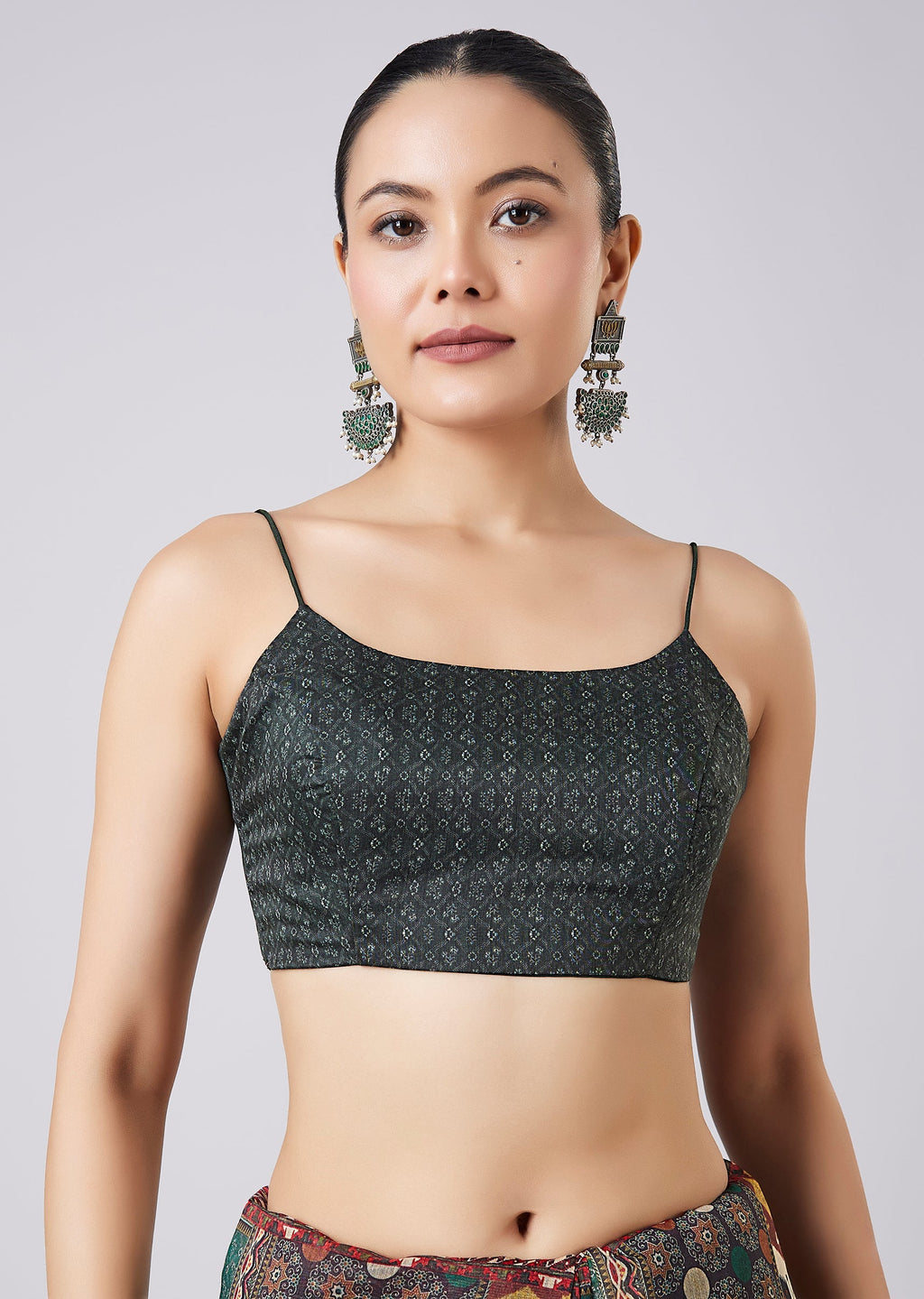Green Tassel Block Printed Saree with Unstitched Blouse