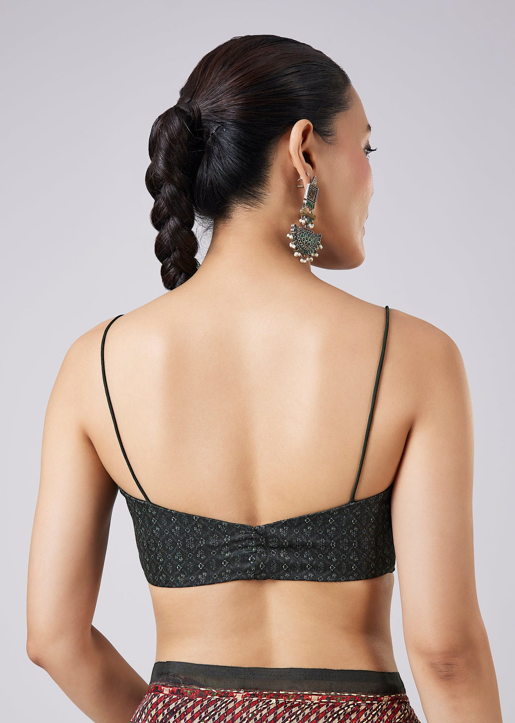 Green Tassel Block Printed Saree with Unstitched Blouse