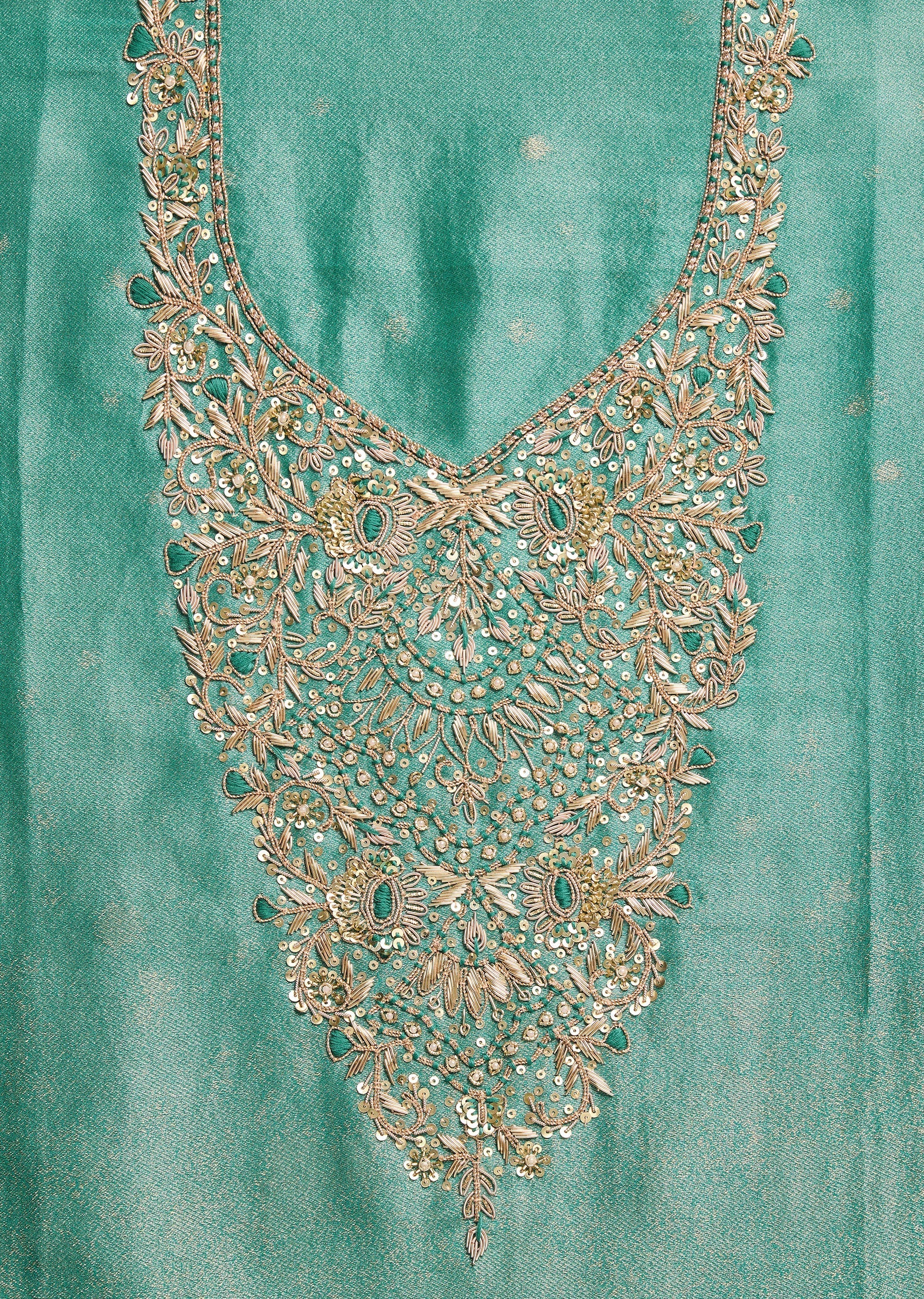 Green Tissue Unstitched Suit Set with Dupatta