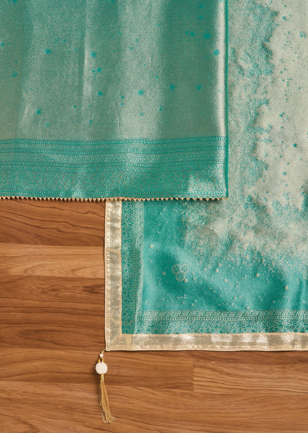 Green Tissue Unstitched Suit Set with Dupatta