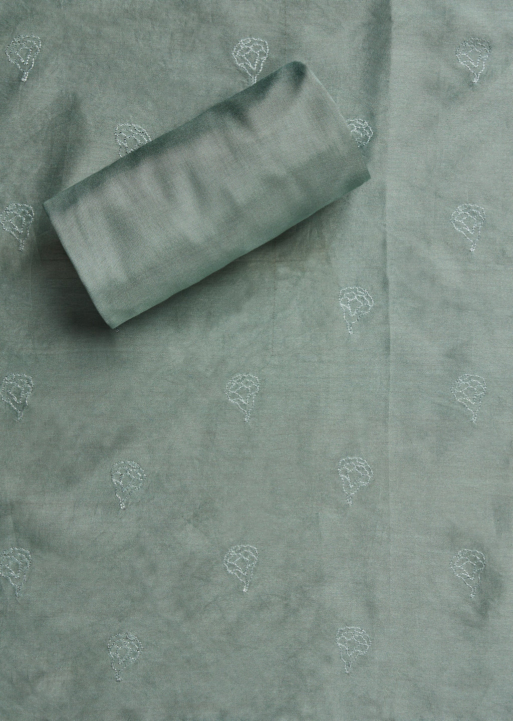 Grey Chanderi Printed Unstitched Suit Set