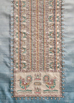 Grey Cotton Unstitched Suit With Dupatta