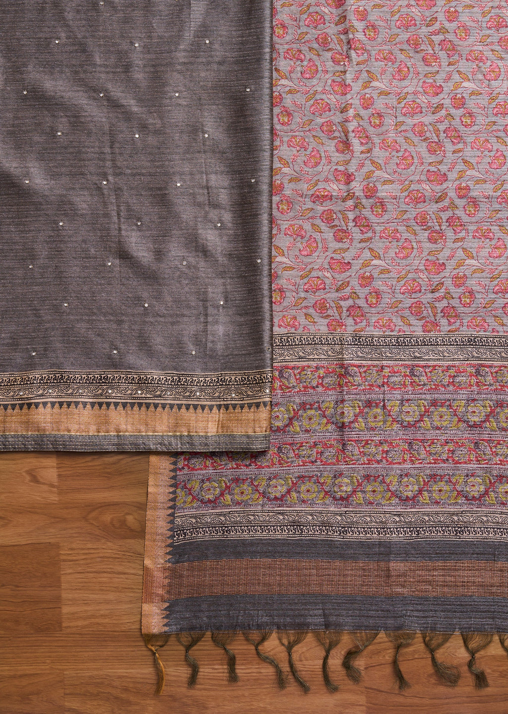 Grey Dola Silk Unstitched Suit Set