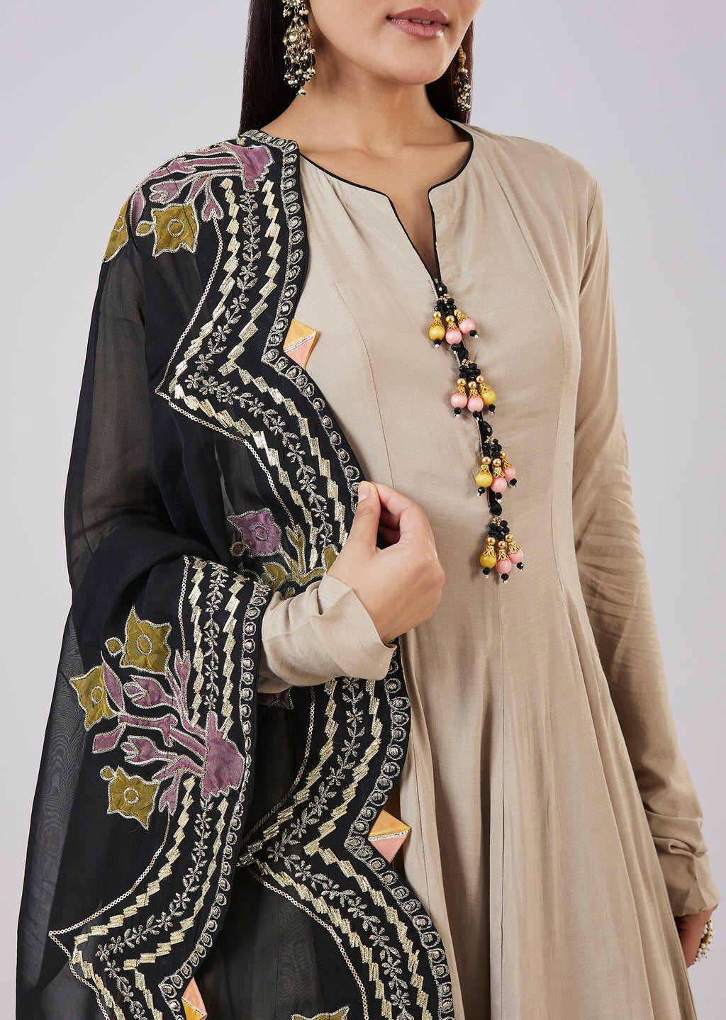 Grey Organza Short Anarkali Set