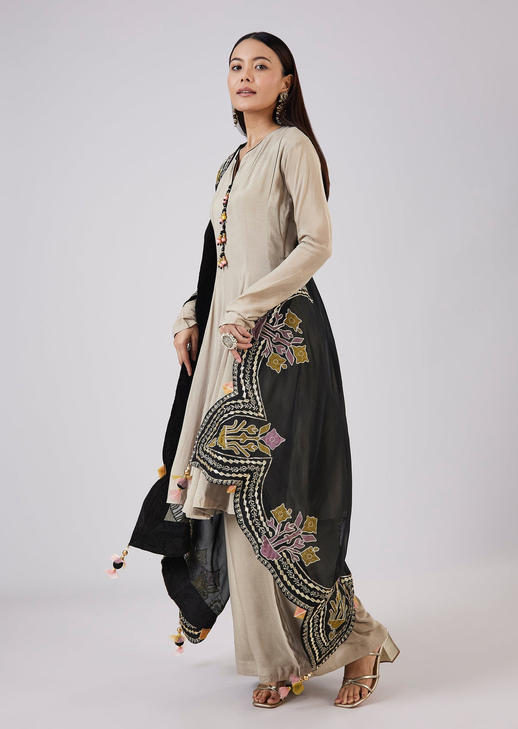 Grey Organza Short Anarkali Set